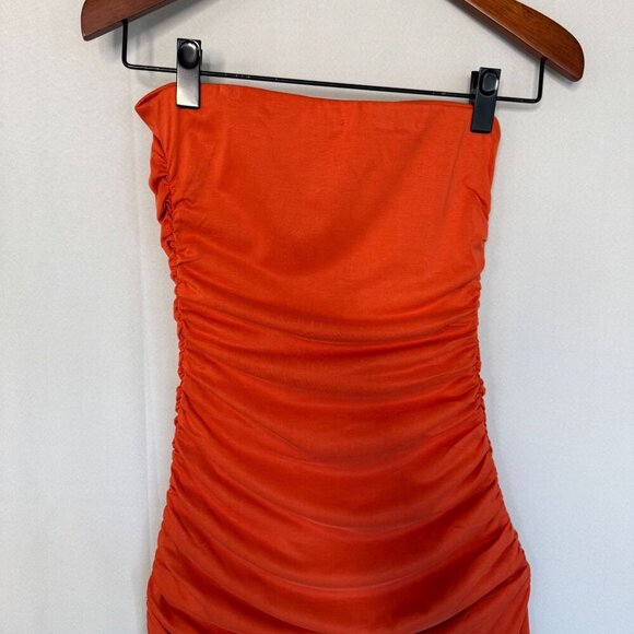 Anthropologie The Gabbie Terra Cotta Strapless Ruched Tube Midi Dress Size Small - Picture 10 of 17